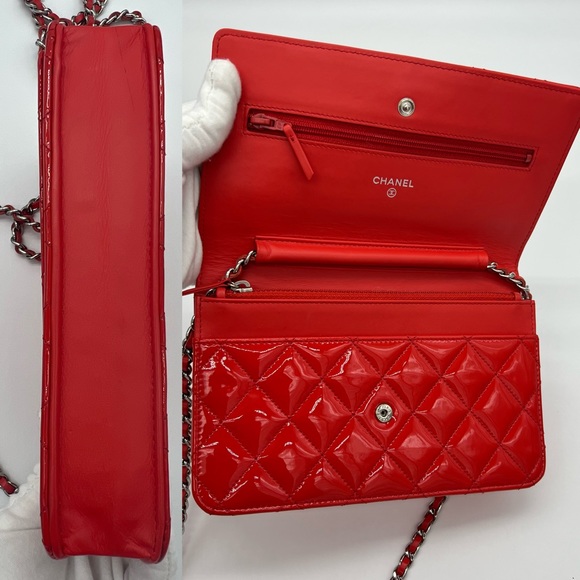 Authentic Chanel red patent calfskin leather Wallet on Chain - Picture 9 of 17